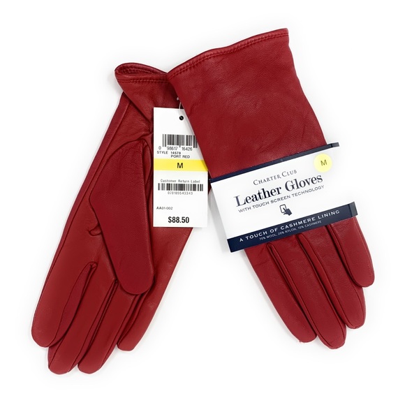 Charter Club Accessories - Red Leather Cashmere Leather Smart Touch Gloves